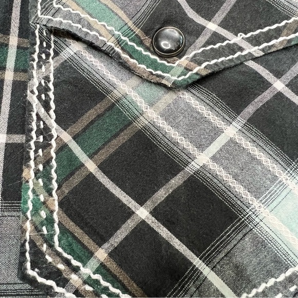 BKE Black Green Plaid Pearl Snap Button-Down Western Men's Shirt Size M - Picture 10 of 16